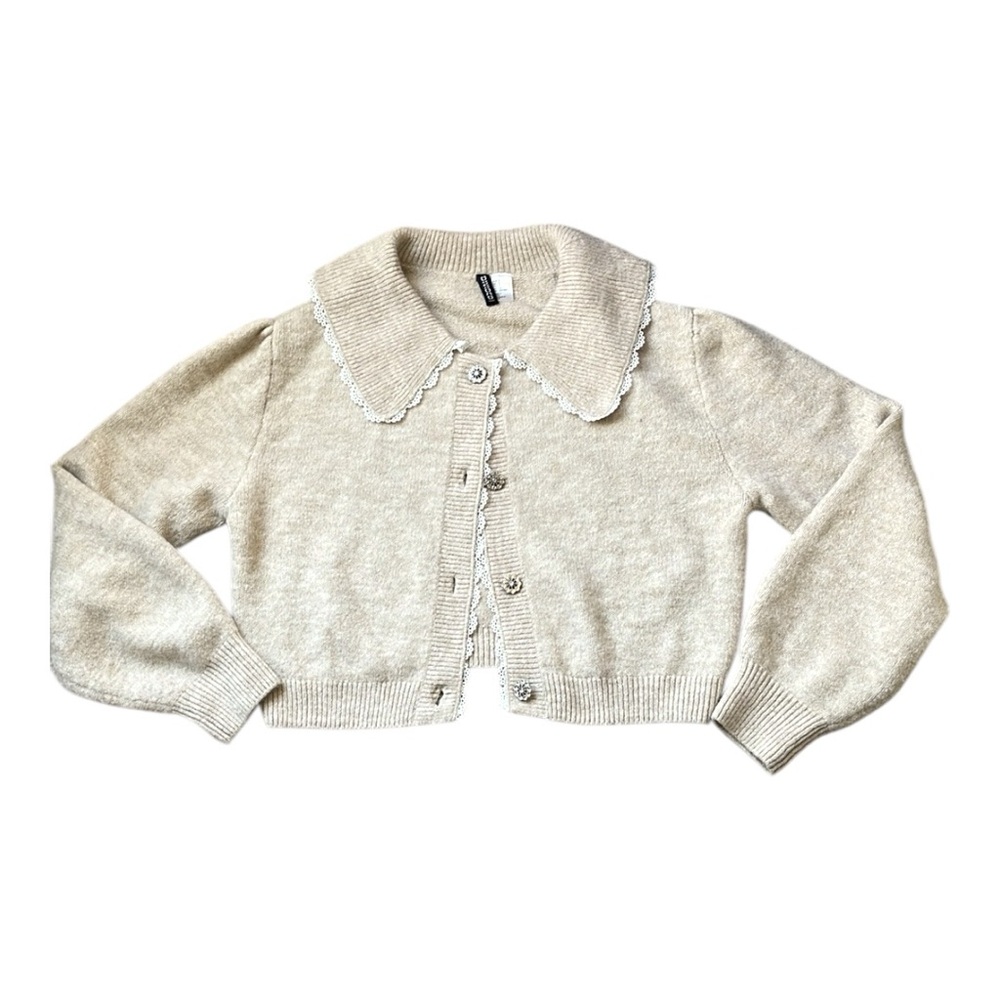 Divided H&M Women’s Cropped Granny Core Peter Pan Collar Cardigan, Size Small